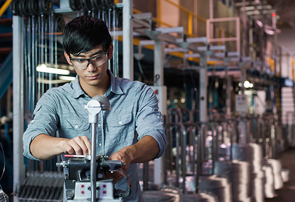 Mechanical engineering student at work